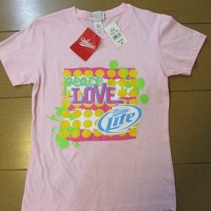 Vintage 2009 Miller Lite Beer Women’s Peace & Love Pink T-Shirt Size M